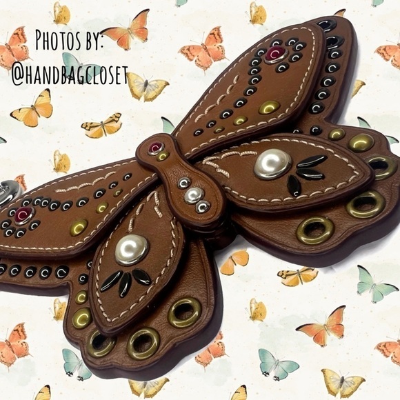 Coach Butterfly Keychain Key Chain Fob Charm Leather Rivets Rhinestones … - Picture 1 of 14